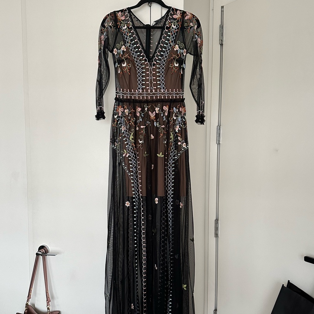 French connection black Macy embroidered dress